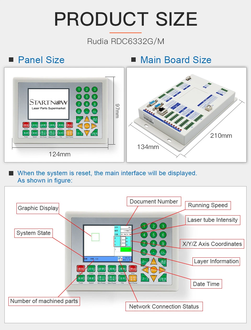 Startnow CO2 Laser Controller Rdc6332G/M Wireless Remote Control System Ruida DSP Motherboard Metal Hybrid Laser Cutting Machine